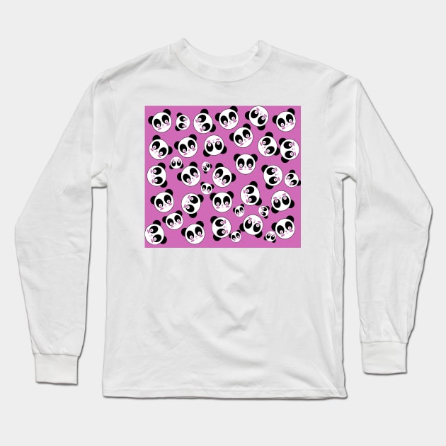 Kawaii Cute Panda Pattern Long Sleeve T-Shirt by TintedRed